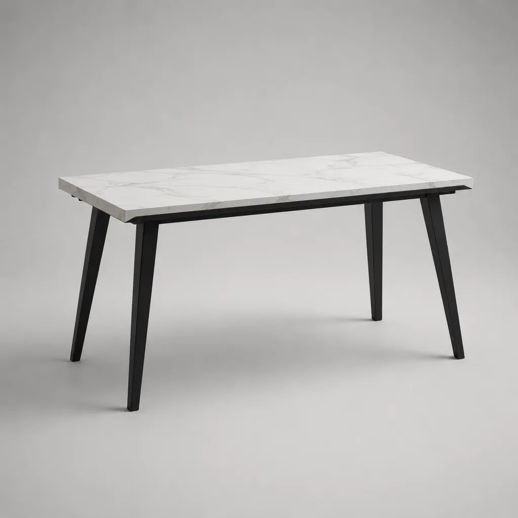 Rechteckiger Esstisch aus MDF mit Marmoroptik und Stahlgestell, Weiß-Grau und Schwarz, 120 × 70 × 75 cm