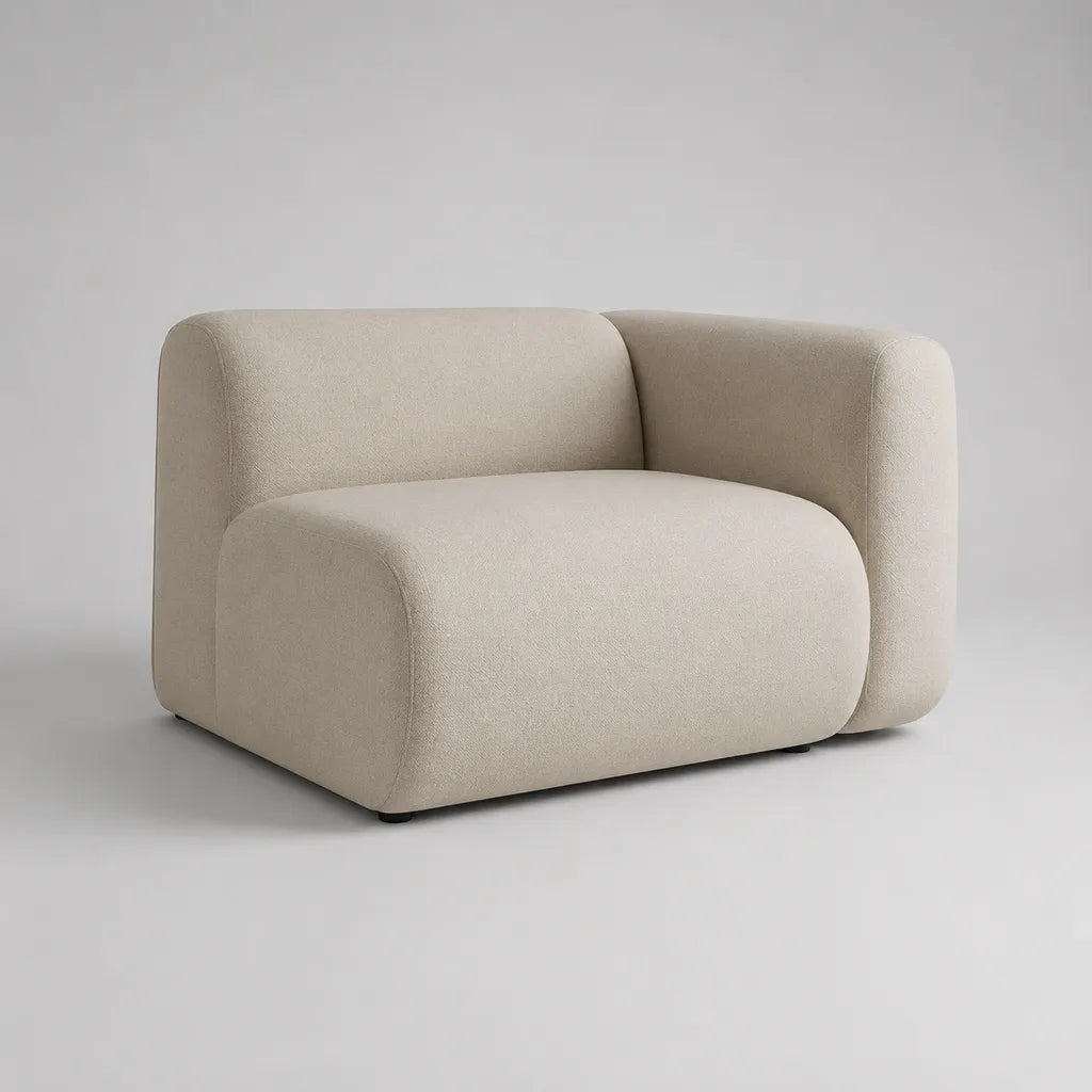 1-Sitzer-Sofa Loungesessel aus Polyester-Bouclé, asymmetrisch, Cremeweiß, 120 × 98 × 74 cm