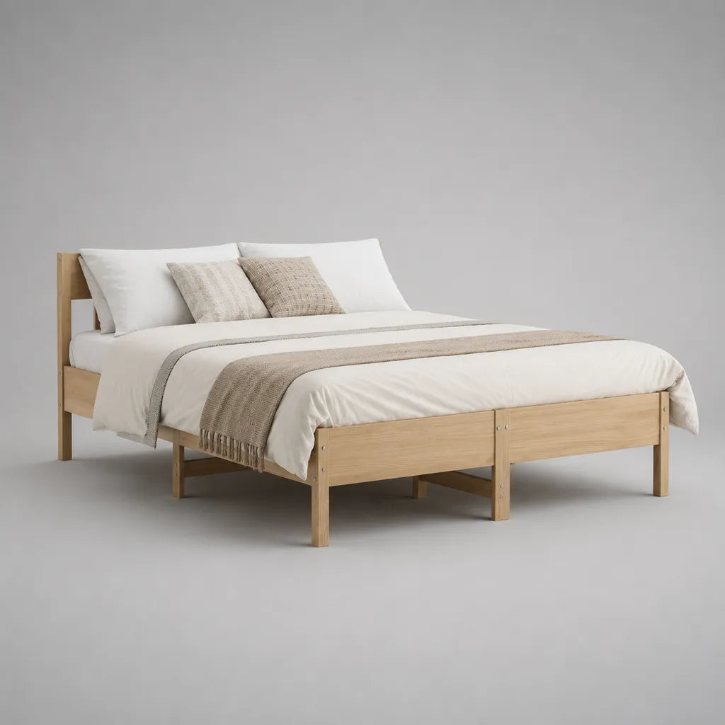 Doppelbett-Bettgestell aus massivem Kiefernholz, Natur, Liegefläche 180 × 200 cm, Gesamtmaß 208 × 188 × 90 cm