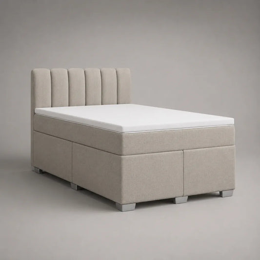 Boxspringbett-Set mit Taschenfederkernmatratze, Topper und Polyesterbezug, Beige, Liegefläche 160 × 200 cm