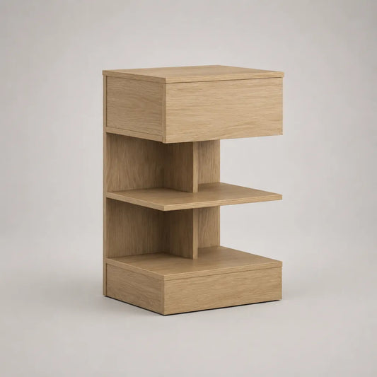 Nachttisch aus MDF mit Schublade und 2 Ablagen, Eiche Natur, 40 × 35 × 65 cm