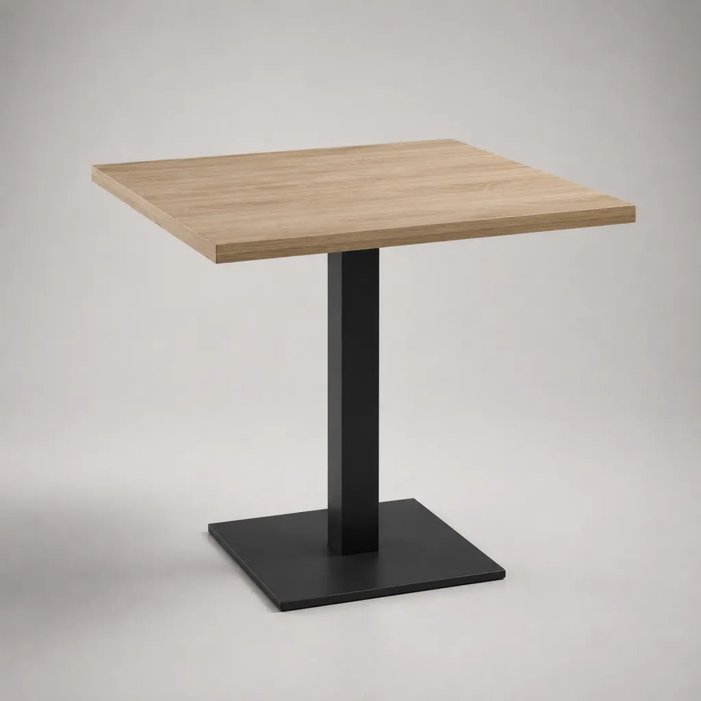 Quadratischer Esstisch aus MDF und Stahl, Eiche-Dekor Natur/Schwarz, 80 × 80 × 75 cm