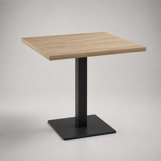 Quadratischer Esstisch aus MDF und Stahl, Eiche-Dekor Natur/Schwarz, 80 × 80 × 75 cm