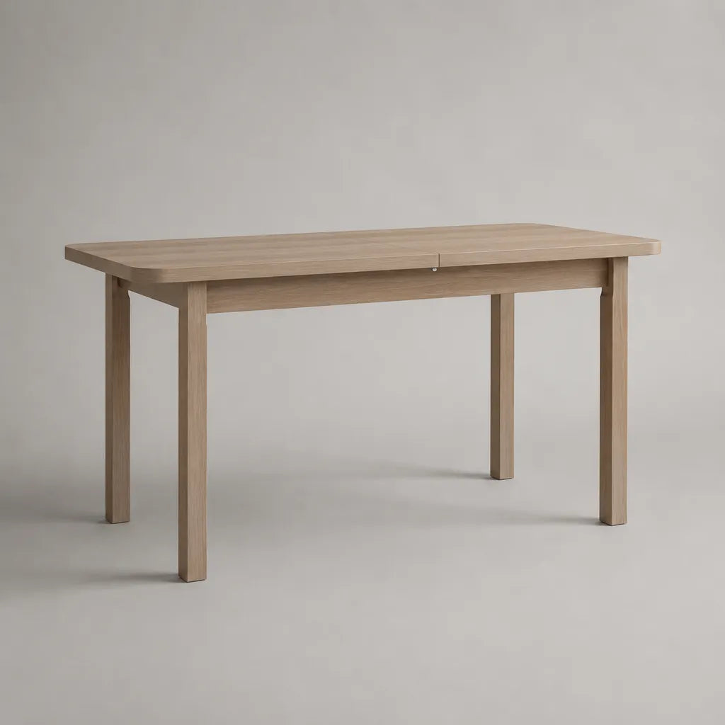 Ausziehbarer rechteckiger Esstisch aus MDF mit Eichenfurnier, Natur, 120–160 × 80 × 75 cm