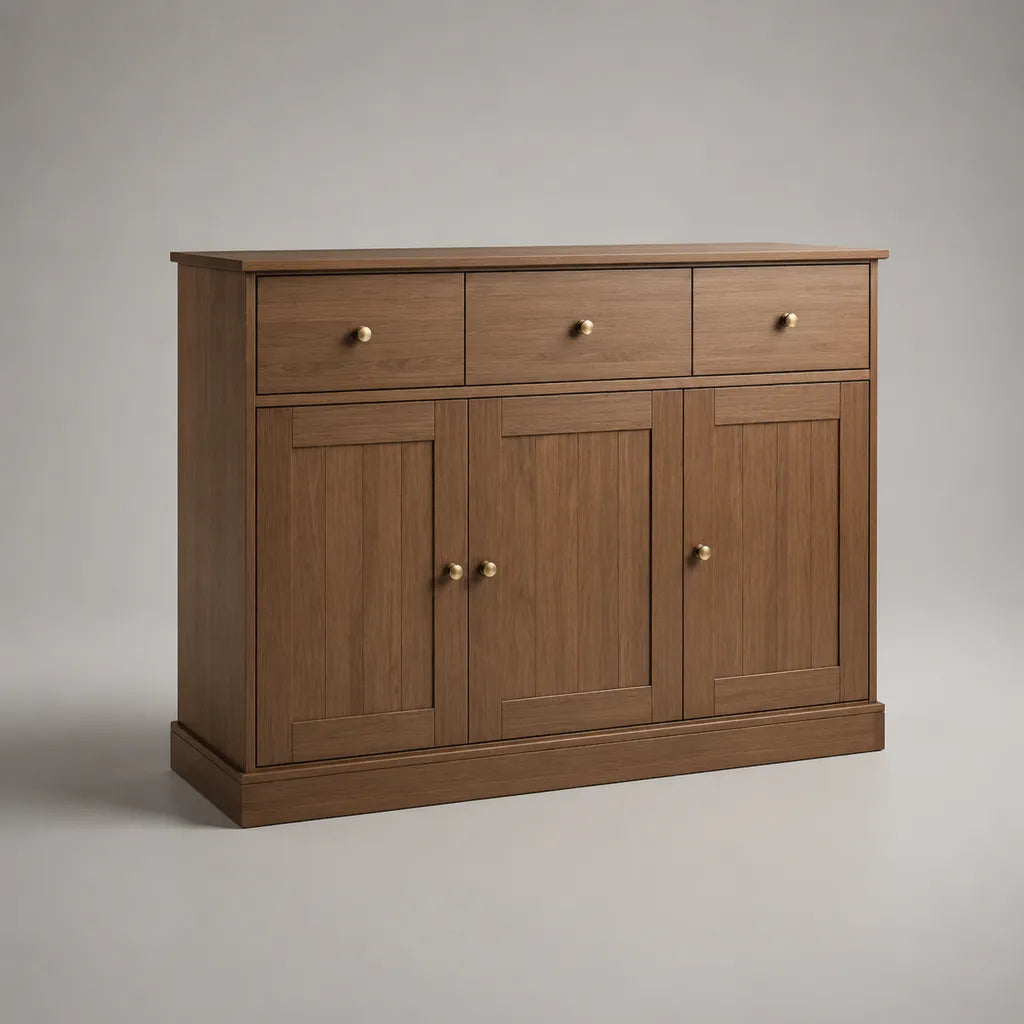 Sideboard mit 3 Türen und 3 Schubladen, MDF mit Walnussfurnier, Braun, 120 × 40 × 95 cm