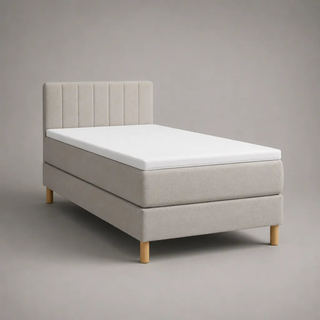Boxspringbett-Set 90 × 200 cm mit Matratze, Topper und gepolstertem Kopfteil, Polyester, Beige