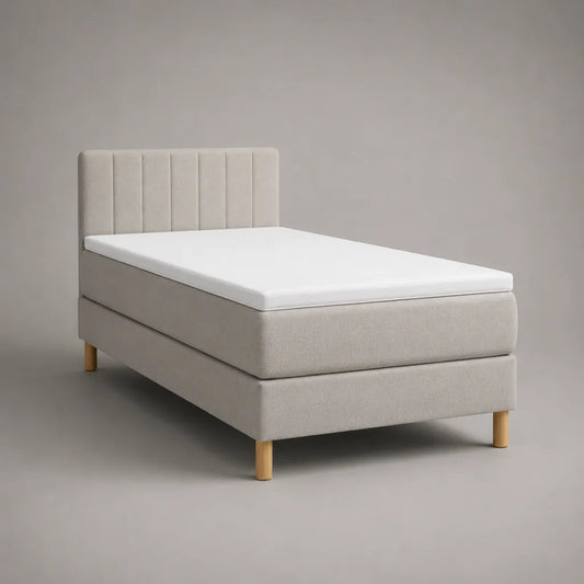 Boxspringbett-Set 90 × 200 cm mit Matratze, Topper und gepolstertem Kopfteil, Polyester, Beige